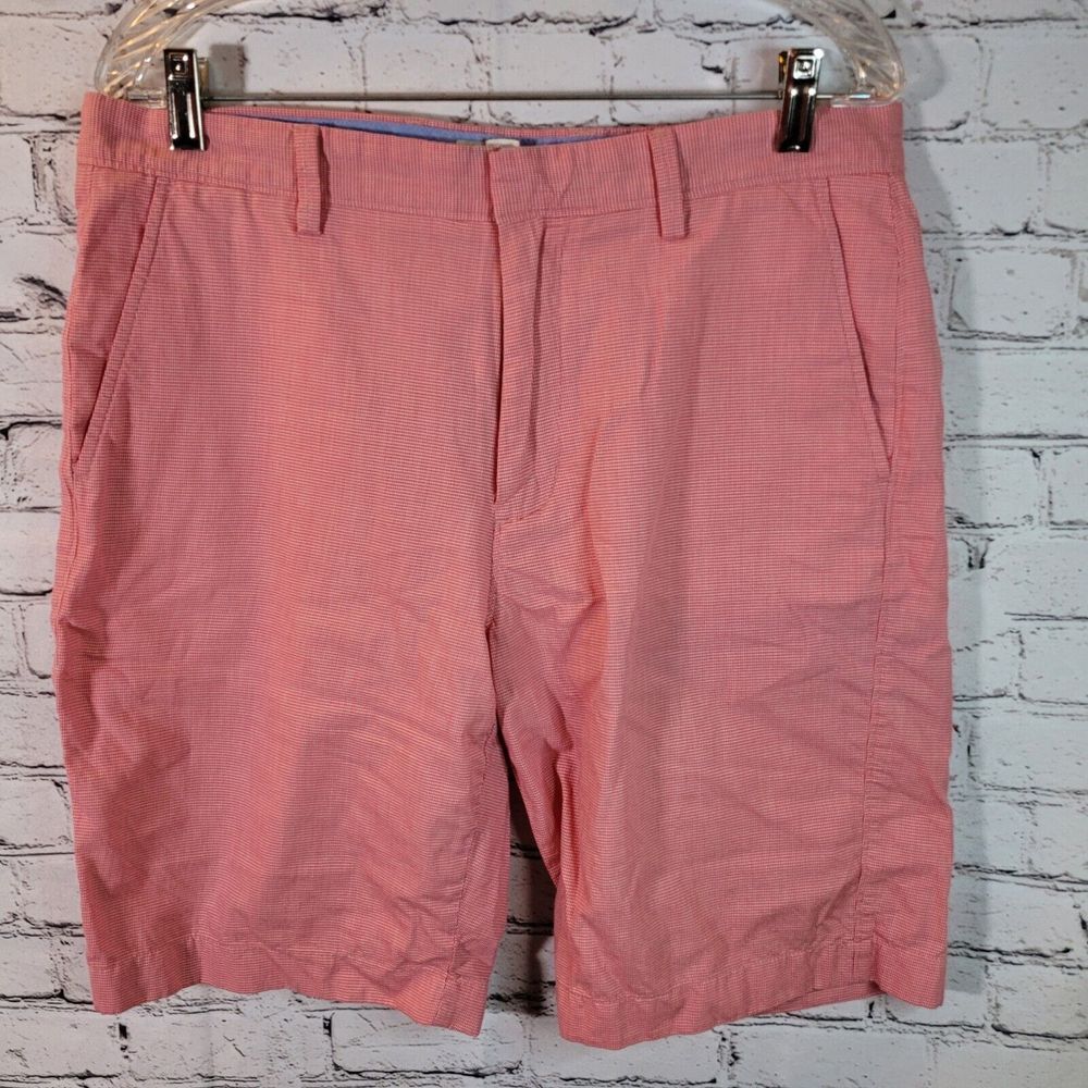 J.Crew Stanton Shorts Mens 33 Red White Gingham Cotton 9" Inseam Excellent 14053